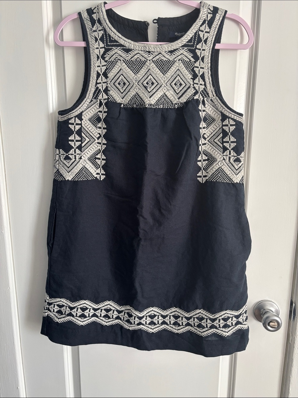 Madewell Navy  blue  with Ivory Geometric Embroidery Trim